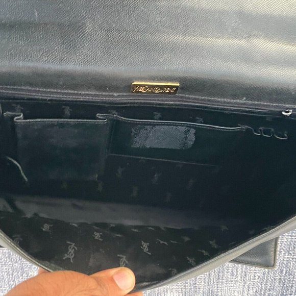Auth YVES SAINT LAURENT Bag Business Document Bag 2 way Clutch Bag Black Leather - Picture 11 of 13